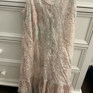 Women Lace Overlay Pink Dress